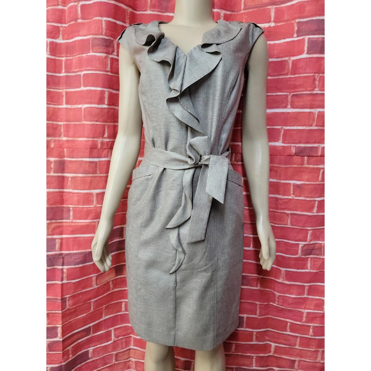 Classiques Entier Sz 6 Women’s Sleeveless Gray Ruffle Belted Dress # W8